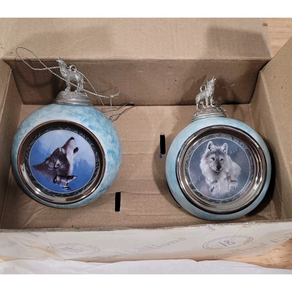Bradford Exchange Spirit of The Wilderness Wolf Ornaments Set of 2 VTG 1997